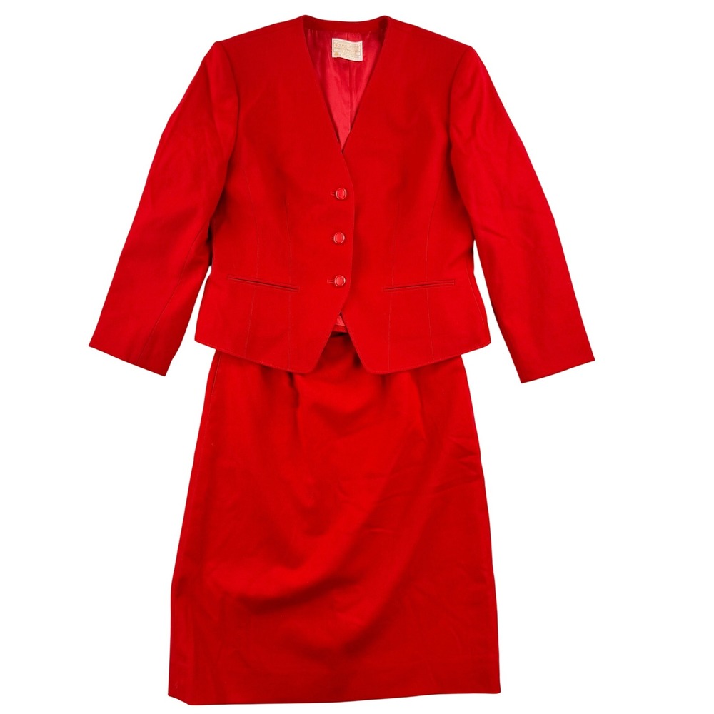 Pendleton Wool Skirt Suit Womens Red Jacket‎ Size 12 Skirt Size 10 USA Vintage